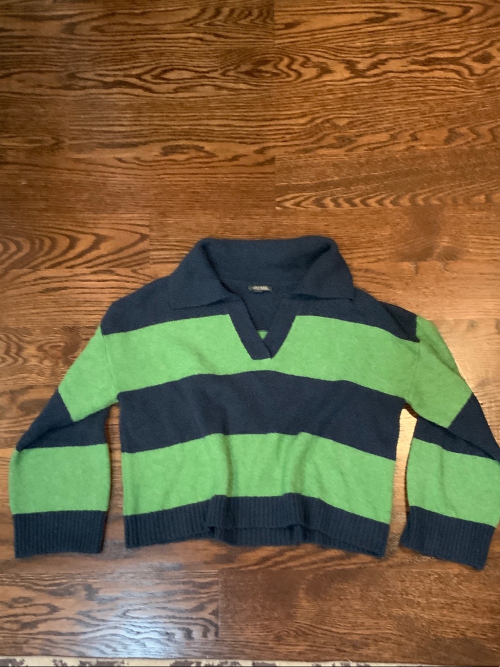 wild fable Green & Navy Striped V-Neck Sweater